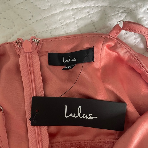 Lulu’s Rose Pink Satin Cowl Neck Tulip Mini Dress - Picture 4 of 4